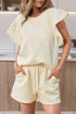 Textured Ruffled Sleeve Tee and Drawstring Shorts Set